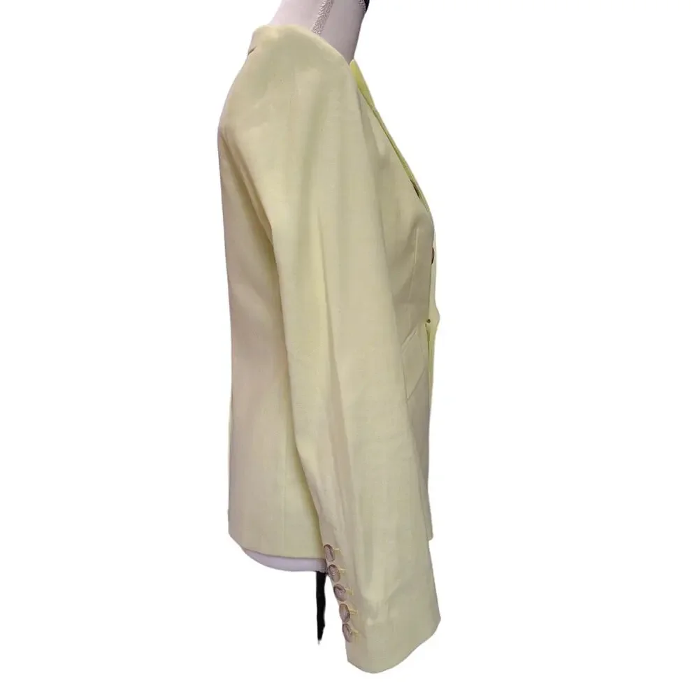 Linen Blazer Women’s Petite 4P Double Breasted Yellow Tailored Banana Republic